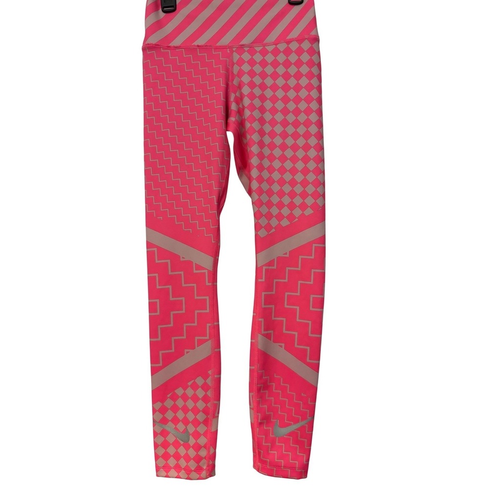 Nike Epic Lux Running Pink Grey Geometric Chevron Checkered Ankle Zip Tights S - Picture 2 of 10